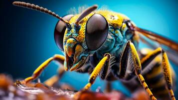 Macro Photo of a Wasp with Antennae AI Generative
