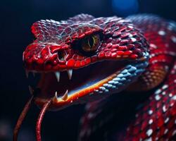 A Red Snakes Deadly Bite AI Generative photo