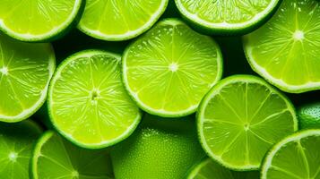 Lime Green Background with Sliced Limes and Citrus Peel A Fresh and Fruity Design AI Generative photo