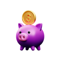 fofa porquinho banco com caindo moeda 3d render ícone png