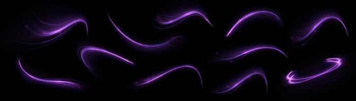 Glowing shiny lines effect vector. Luminous white lines of speed. Light glowing effect. Light trail wave, fire path trace line and incandescence curve twirl. vector