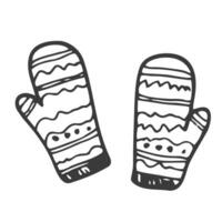 Cute knitted mittens. Vector illustration in the doodle style. Winter clothing. Warm winter mittens