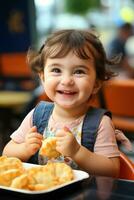 infantes explorar nuevo sabores y culturas como ellos deliciosamente gusto un variedad de internacional cocinas para el primero hora foto