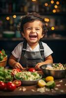 Delightful expressions captured as little ones explore a world of flavor through their first bites of global cuisine photo