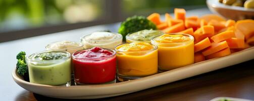A close-up of a beautifully arranged baby food tray featuring a colorful assortment of healthy and organic ingredients photo