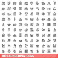 100 laundering icons set, outline style vector