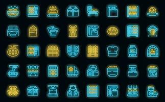 Bread production icons set vector neon