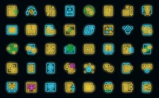 Translator app icons set vector neon