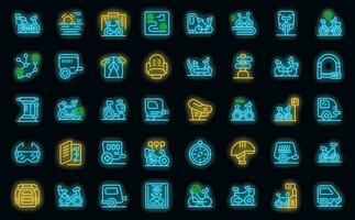 Bike trailer icons set vector neon