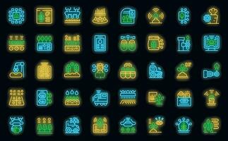 Artificial intelligence in agriculture icons set vector neon