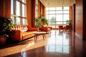 Hotel lobby with vintage style furniture profesional photograpy Ai Generated photo