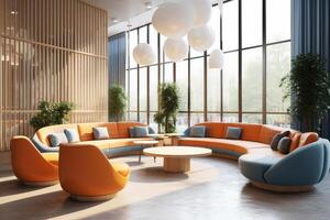 Hotel lobby with Scandinavian style furniture profesional photograpy Ai Generated photo