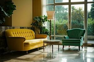 Hotel lobby with vintage style furniture profesional photograpy Ai Generated photo