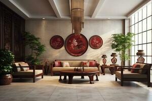 hotel vestíbulo con chino estilo mueble profesional fotografía ai generado foto