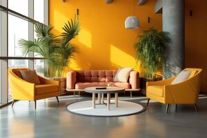 Hotel lobby with urban style furniture profesional photograpy photo