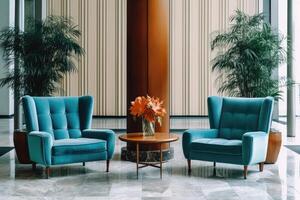 Hotel lobby with vintage style furniture profesional photograpy photo