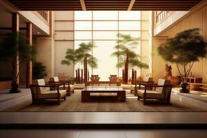 Hotel lobby with japanese style furniture profesional photograpy Ai Generated photo