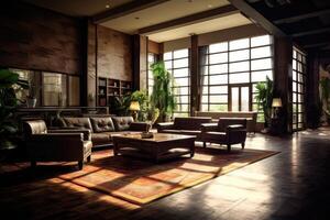 Hotel lobby with western style furniture profesional photograpy Ai Generated photo