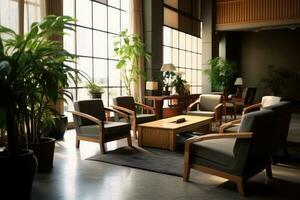 Hotel lobby with japanese style furniture profesional photograpy Ai Generated photo