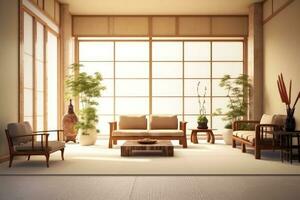 Hotel lobby with japanese style furniture profesional photograpy Ai Generated photo