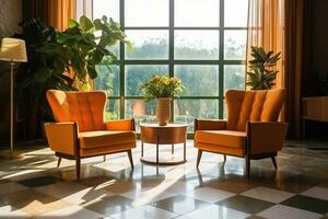 Hotel lobby with vintage style furniture profesional photograpy Ai Generated photo