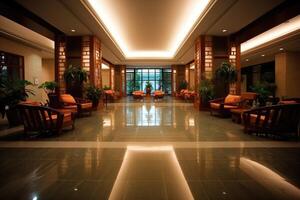 Hotel lobby with chinese style furniture profesional photograpy Ai Generated photo