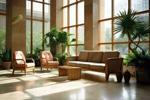 Hotel lobby with european style furniture profesional photograpy Ai Generated photo