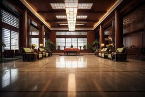 Hotel lobby with chinese style furniture profesional photograpy Ai Generated photo