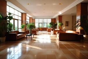 Hotel lobby with european style furniture profesional photograpy Ai Generated photo