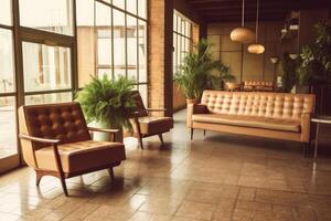 Hotel lobby with vintage style furniture profesional photograpy Ai Generated photo