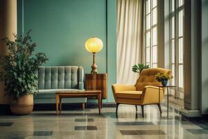 Hotel lobby with vintage style furniture profesional photograpy Ai Generated photo