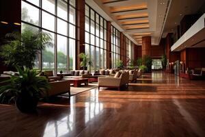 Hotel lobby with western style furniture profesional photograpy Ai Generated photo