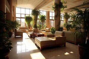 Hotel lobby with european style furniture profesional photograpy Ai Generated photo