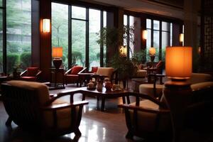 Hotel lobby with chinese style furniture profesional photograpy photo