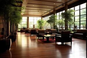 Hotel lobby with japanese style furniture profesional photograpy Ai Generated photo