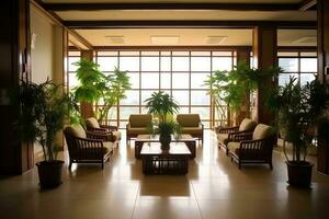 Hotel lobby with chinese style furniture profesional photograpy Ai Generated photo