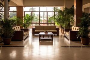 Hotel lobby with western style furniture profesional photograpy Ai Generated photo