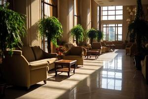 Hotel lobby with european style furniture profesional photograpy Ai Generated photo