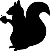 Squirrel eats acorn silhouette icon vector illustration. Simple squirrel icon for fall season design. Autumn graphic resource for icon, sign, symbol or decoration. Silhouette of squirrel and acorn