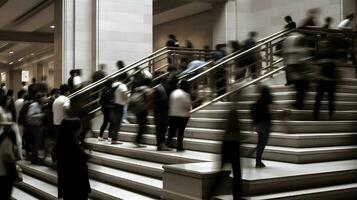 Time lapse photography of busy people at the stairs of building photo