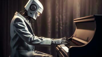 ai robot músico jugando piano. futurista entretenimiento foto