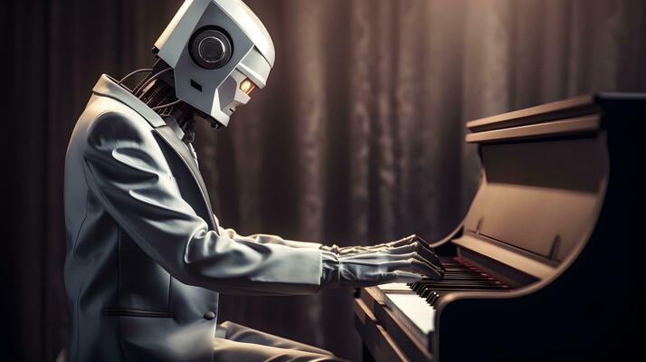 Compositor ou gerador de música ai com piano de jogo de robô