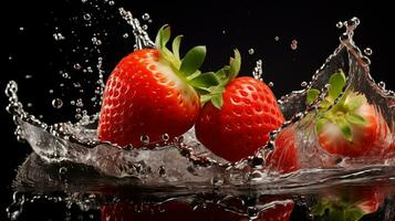 Fresh juicy strawberry fruit with water splash isolated on background, healthy fruit, AI Generative photo