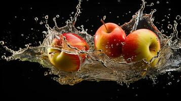 Fresh juicy apple fruit with water splash isolated on background, Healthy Fruit, AI Generative photo