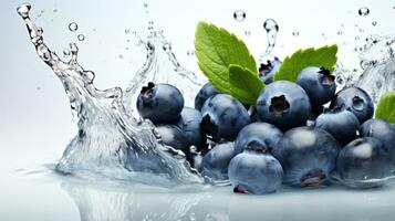 Fresh juicy Blueberry fruit with water splash isolated on background, healthy fruit photo