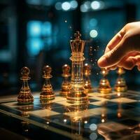 Close-up of a game of chess technology design display Business Management Performance and Financial Flows, strategy board game, problem solving photo