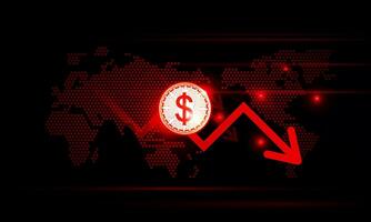 Financial chart with dollar decrease in money arrow graph and world map in stock market on blue color background concept innovation background, vector design