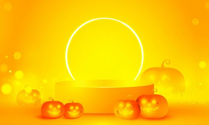 Abstract bokeh Light gold color with soft light orange background for Dark Cute halloween pumpkins vector magic holiday poster design.