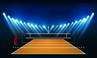 Volleyball court arena field with bright stadium lights vector design.