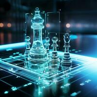 Close-up of a game of chess technology design display Business Management Performance and Financial Flows, strategy board game, problem solving photo